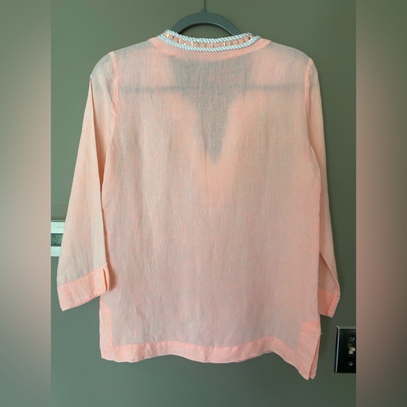 LILLY PULITZER Amelia Island Embroidered 100% Linen Coral Tunic Top Size XS - Picture 6 of 11